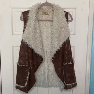 Brown and Cream Faux Fur Women's Vest